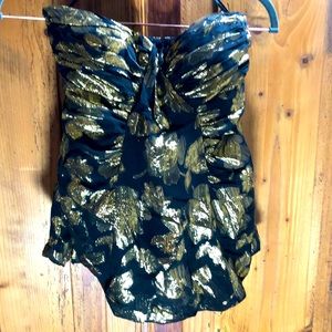 BEBE Gold Metallic and Black Strapless Bustier XS